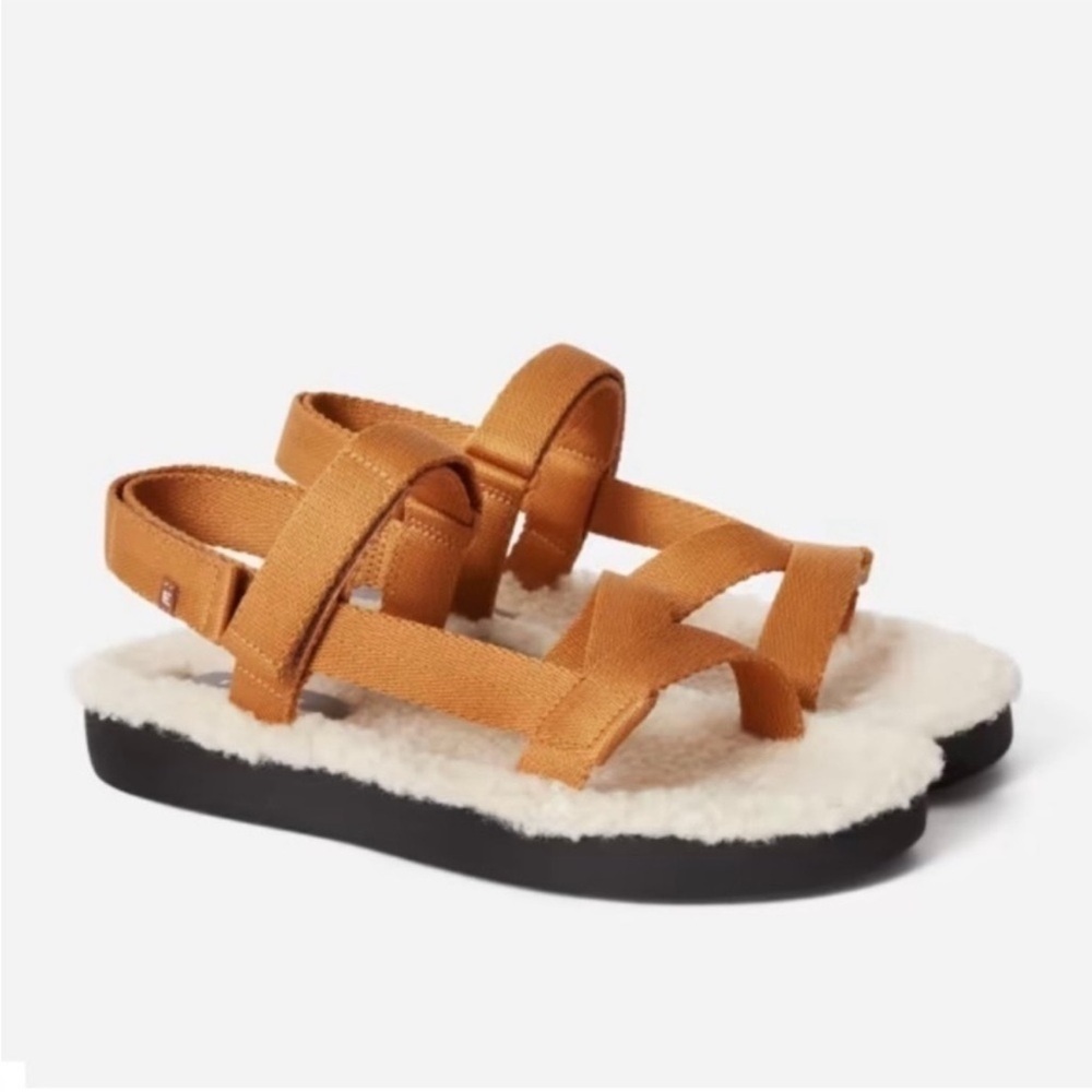 NEW Everlane Brown Tan ReNew Teddy Faux Fur‎ Sport Sandal in Size 8